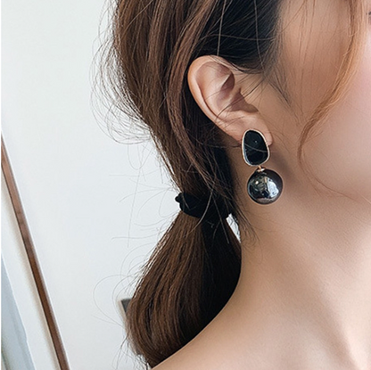 Korean Glossy Black Drop Earrings 🖤